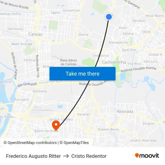 Frederico Augusto Ritter to Cristo Redentor map