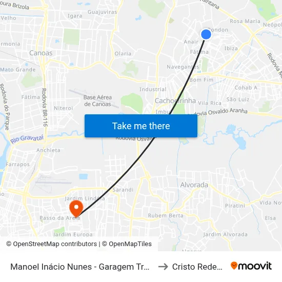 Manoel Inácio Nunes - Garagem Transcal to Cristo Redentor map