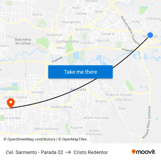 Cel. Sarmento - Parada 02 to Cristo Redentor map