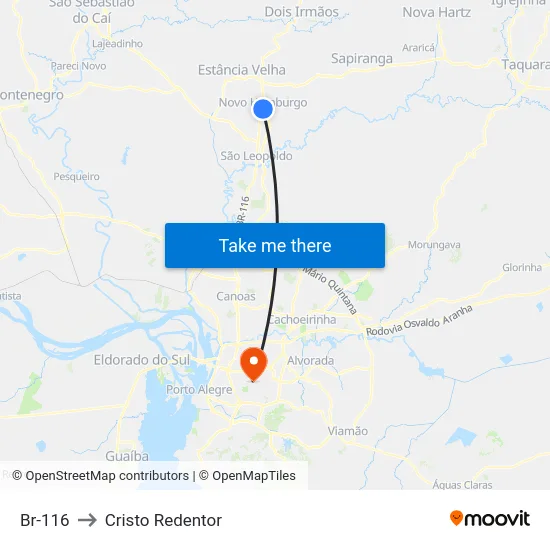 Br-116 to Cristo Redentor map