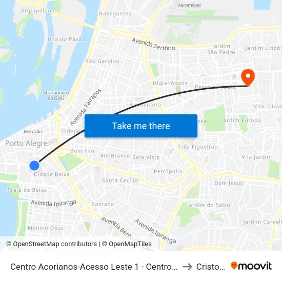 Centro Acorianos-Acesso Leste 1 - Centro Histórico Porto Alegre - Rs 90050-240 Brasil to Cristo Redentor map