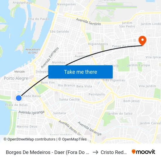 Borges De Medeiros - Daer (Fora Do Corredor) to Cristo Redentor map