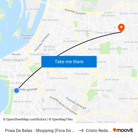 Praia De Belas - Shopping (Fora Do Corredor) to Cristo Redentor map