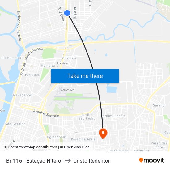 Br-116 - Estação Niterói to Cristo Redentor map