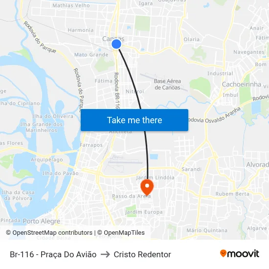 Br-116 - Praça Do Avião to Cristo Redentor map