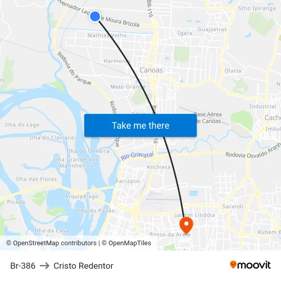 Br-386 to Cristo Redentor map