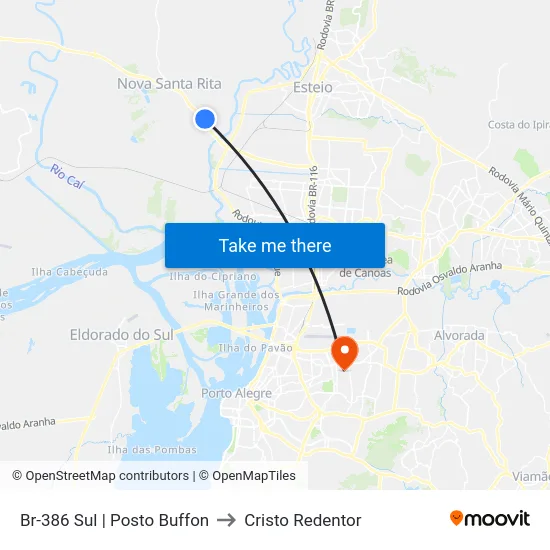 Br-386 Sul | Posto Buffon to Cristo Redentor map