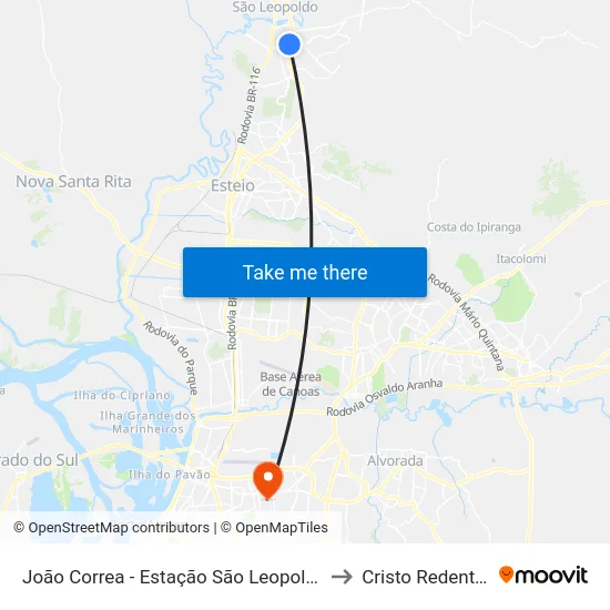 João Correa - Estação São Leopoldo to Cristo Redentor map