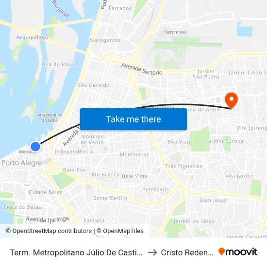 Term. Metropolitano Júlio De Castilhos to Cristo Redentor map