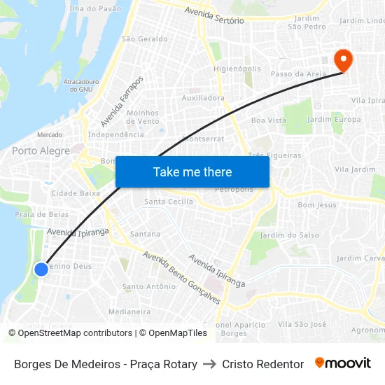 Borges De Medeiros - Praça Rotary to Cristo Redentor map