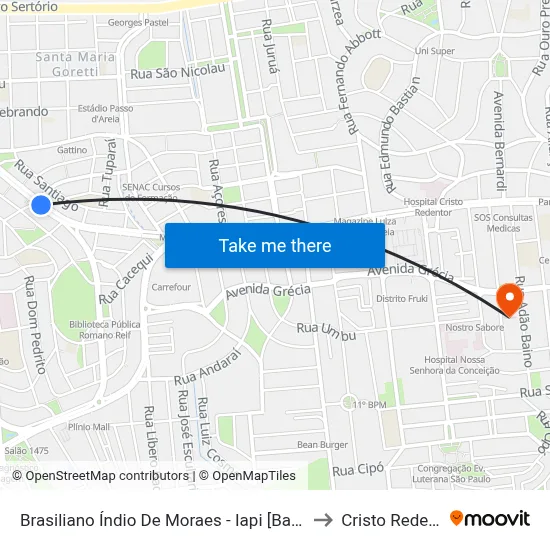Brasiliano Índio De Moraes - Iapi [Bairro - Bc] to Cristo Redentor map