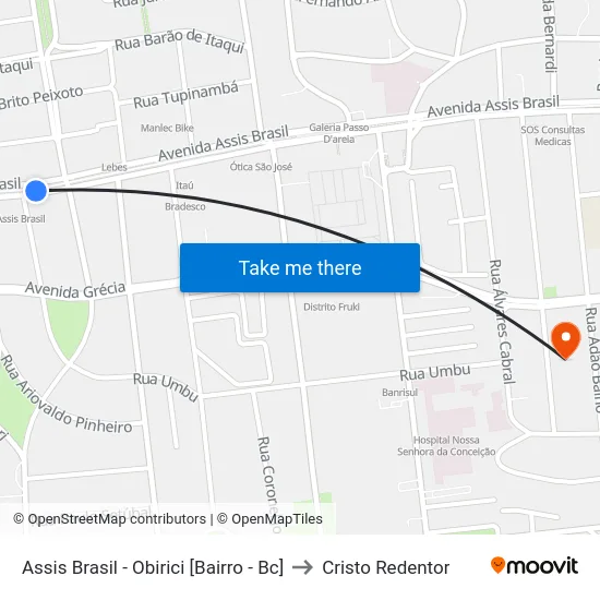 Assis Brasil - Obirici [Bairro - Bc] to Cristo Redentor map