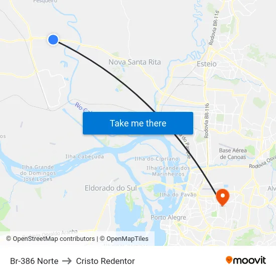 Br-386 Norte to Cristo Redentor map