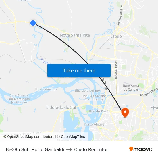 Br-386 Sul | Porto Garibaldi to Cristo Redentor map
