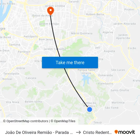 João De Oliveira Remião - Parada 17 to Cristo Redentor map
