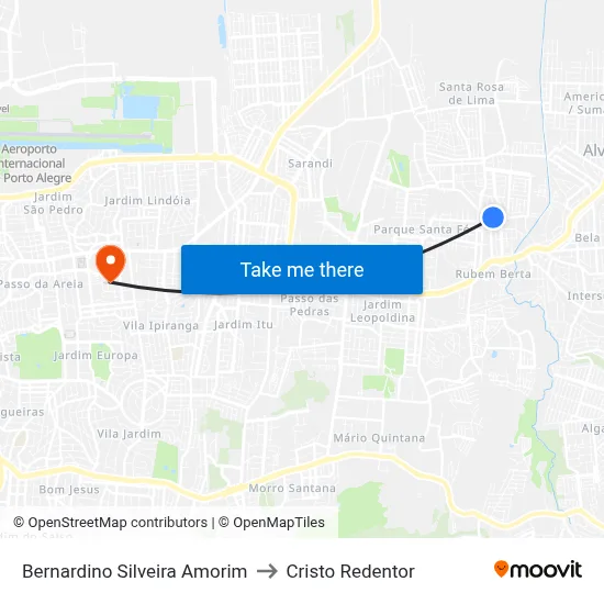 Bernardino Silveira Amorim to Cristo Redentor map