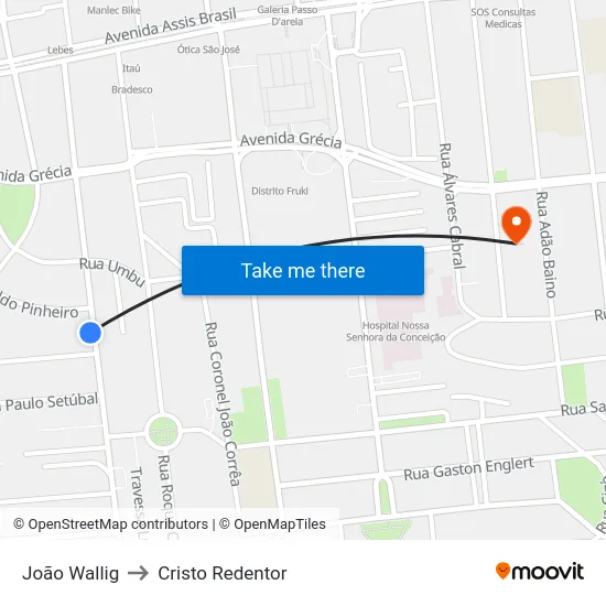 João Wallig to Cristo Redentor map