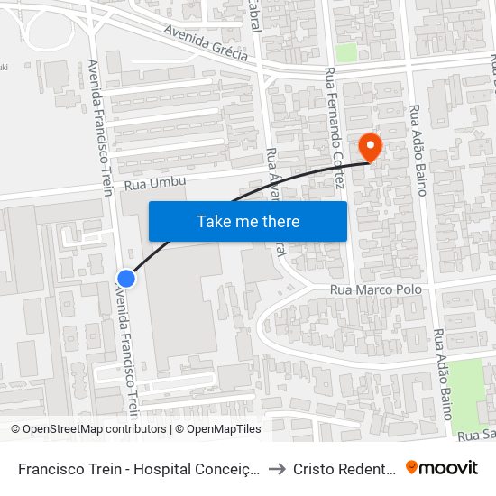 Francisco Trein - Hospital Conceição to Cristo Redentor map