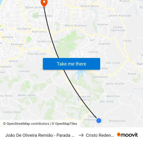 João De Oliveira Remião - Parada 24-A to Cristo Redentor map