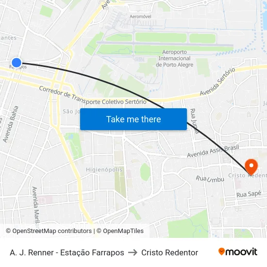 A. J. Renner - Estação Farrapos to Cristo Redentor map