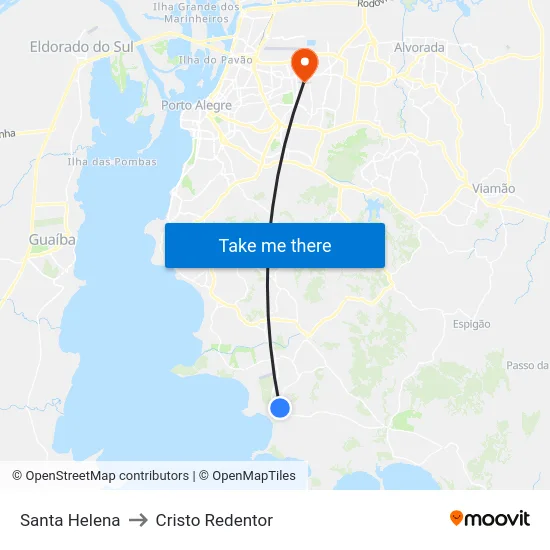 Santa Helena to Cristo Redentor map