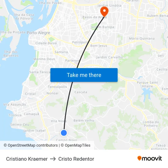 Cristiano Kraemer to Cristo Redentor map