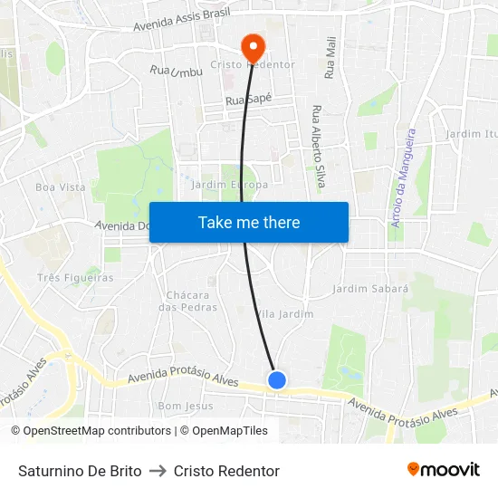 Saturnino De Brito to Cristo Redentor map
