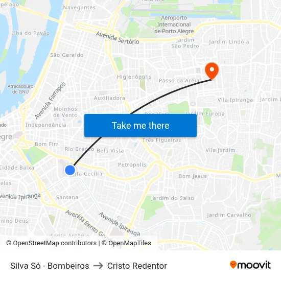 Silva Só - Bombeiros to Cristo Redentor map