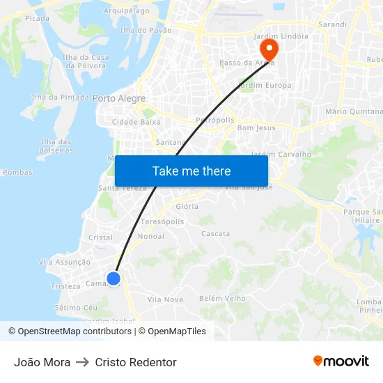 João Mora to Cristo Redentor map