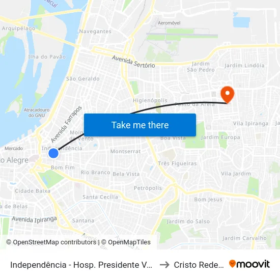 Independência - Hosp. Presidente Vargas Bc to Cristo Redentor map