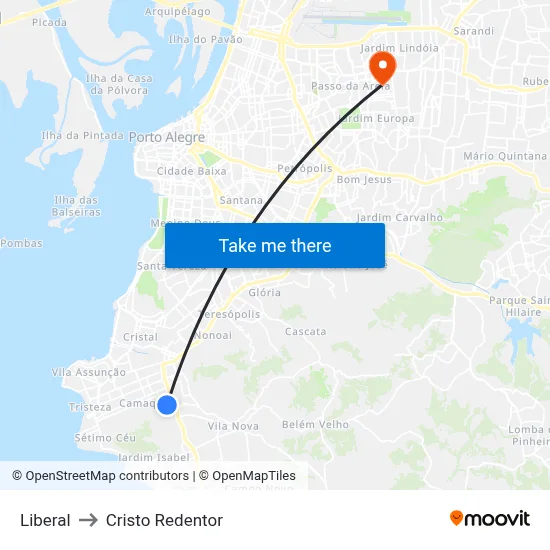 Liberal to Cristo Redentor map