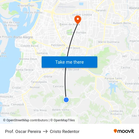 Prof. Oscar Pereira to Cristo Redentor map