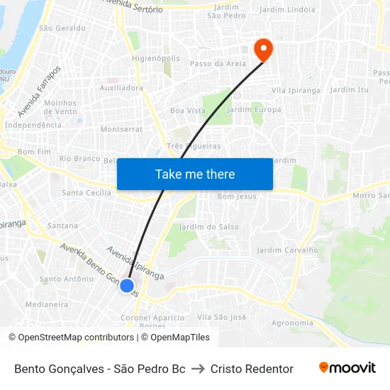 Bento Gonçalves - São Pedro Bc to Cristo Redentor map