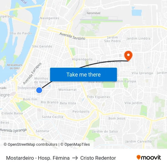 Mostardeiro - Hosp. Fêmina to Cristo Redentor map
