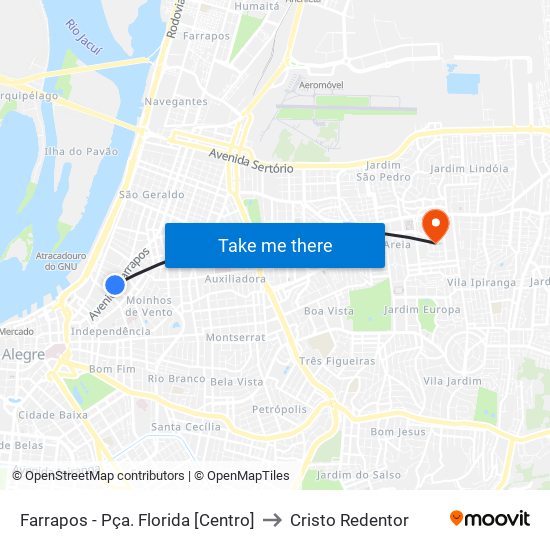 Farrapos - Pça. Florida [Centro] to Cristo Redentor map