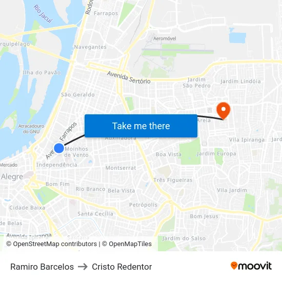 Ramiro Barcelos to Cristo Redentor map