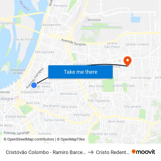 Cristóvão Colombo - Ramiro Barcelos to Cristo Redentor map