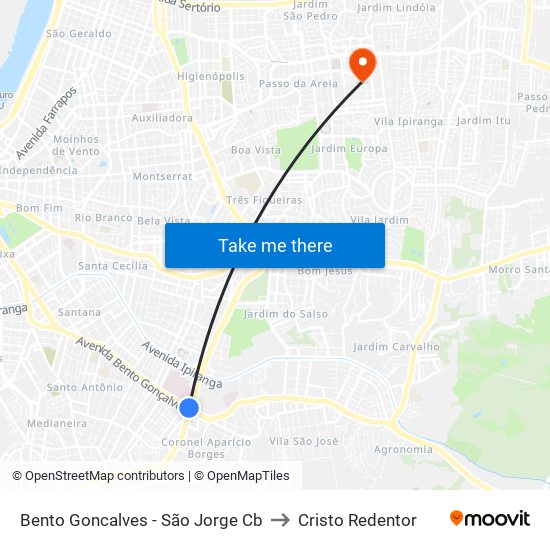 Bento Goncalves - São Jorge Cb to Cristo Redentor map