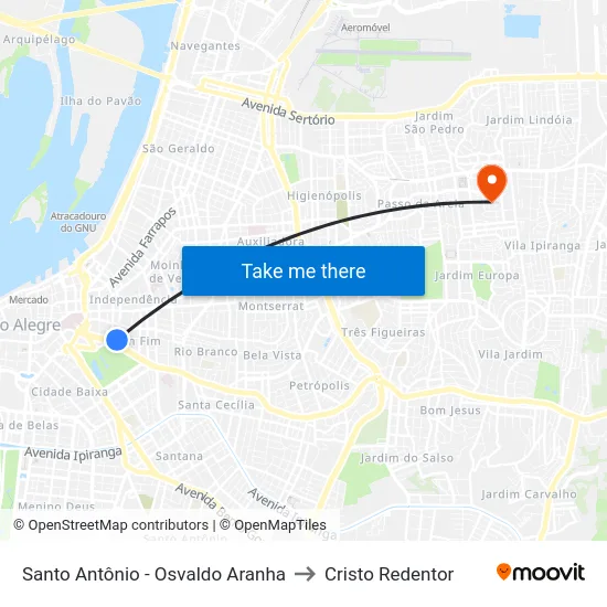 Santo Antônio - Osvaldo Aranha to Cristo Redentor map