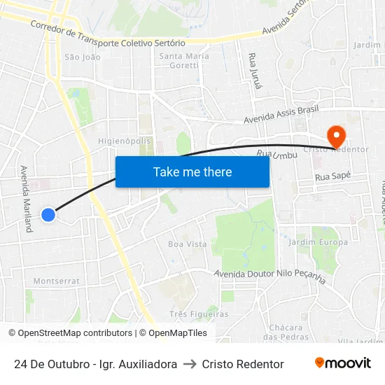 24 De Outubro - Igr. Auxiliadora to Cristo Redentor map