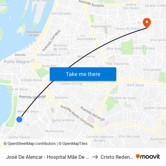 José De Alencar - Hospital Mãe De Deus to Cristo Redentor map