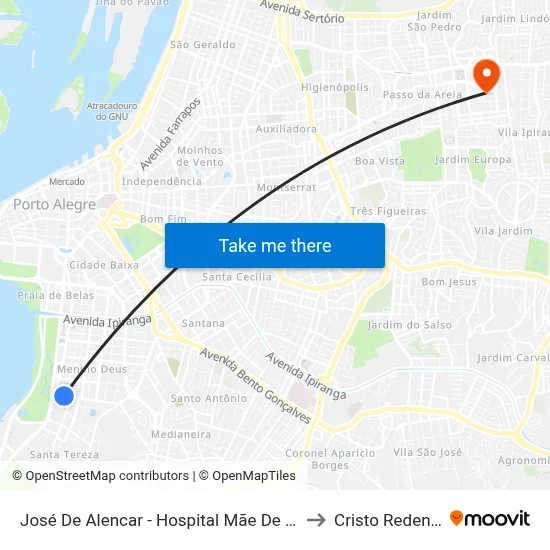 José De Alencar - Hospital Mãe De Deus to Cristo Redentor map