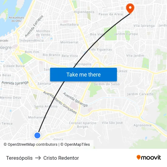 Teresópolis to Cristo Redentor map
