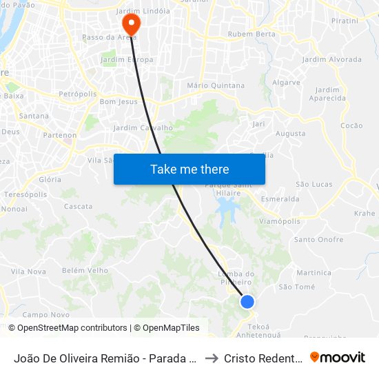 João De Oliveira Remião - Parada 19 to Cristo Redentor map