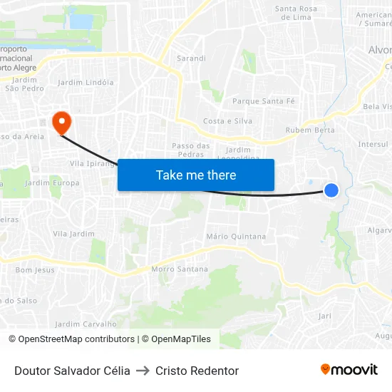 Doutor Salvador Célia to Cristo Redentor map