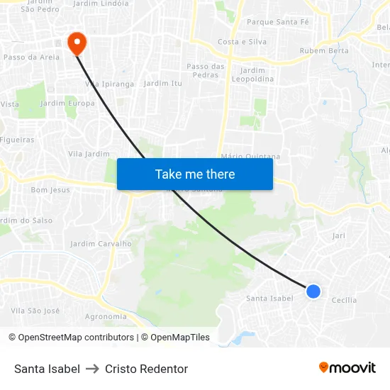 Santa Isabel to Cristo Redentor map