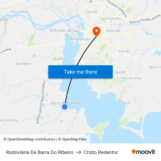 Rodoviária De Barra Do Ribeiro to Cristo Redentor map