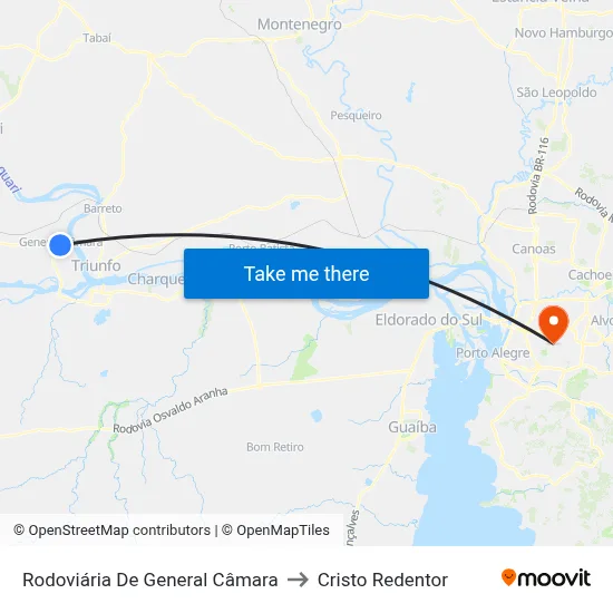 Rodoviária De General Câmara to Cristo Redentor map