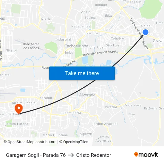 Garagem Sogil - Parada 76 to Cristo Redentor map