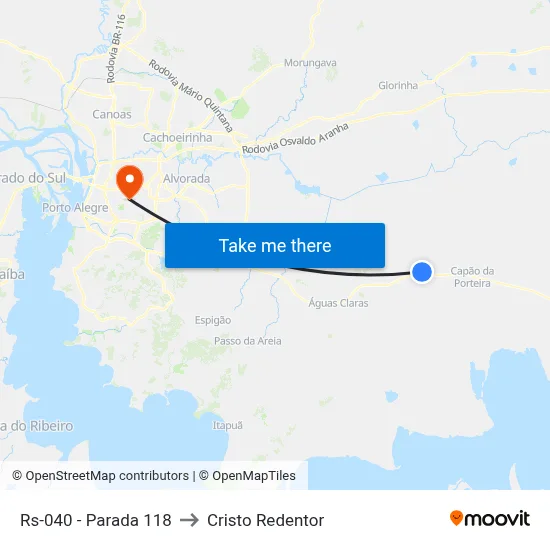 Rs-040 - Parada 118 to Cristo Redentor map